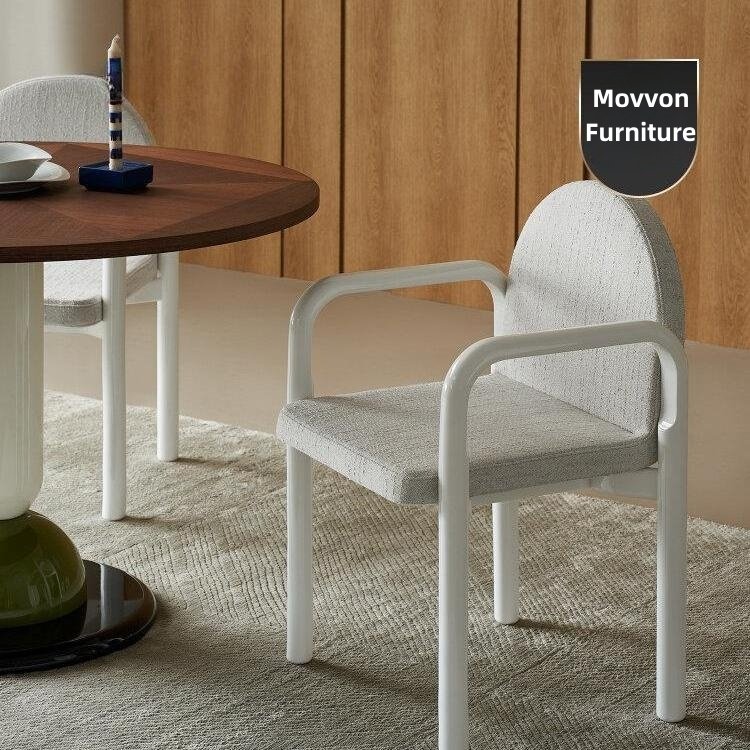 Qingci Dining Chair – French Vintage Lacquered Solid Wood, Minimalist Home, Chenille Upholstered High Back