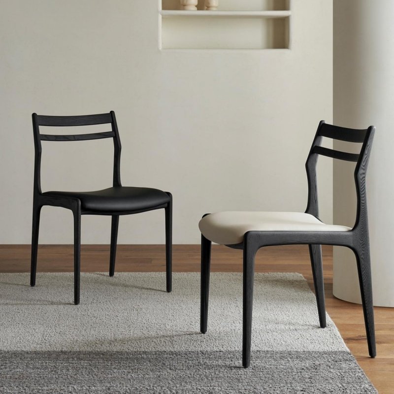 Shanqiang North American Ash Wood & Black Leather Dining