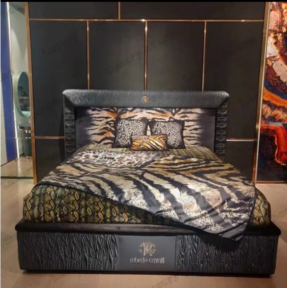 Luxury Embroidered Marble Upholstered Bed Frame