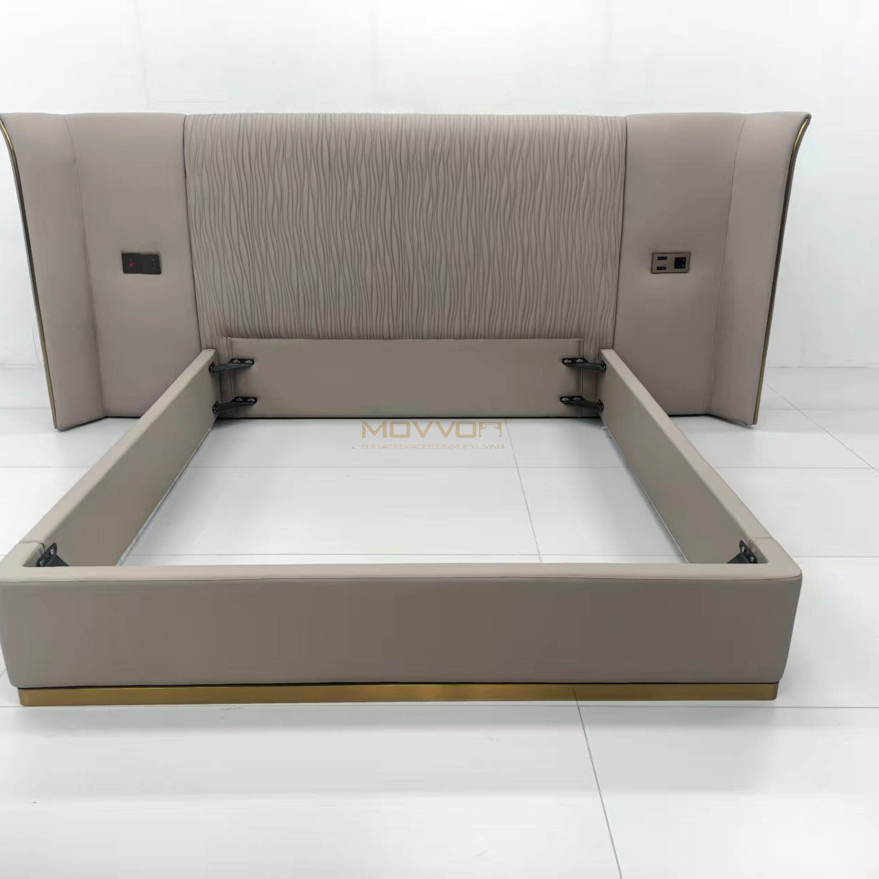 Modern Wave Wing Upholstered Bed Frame