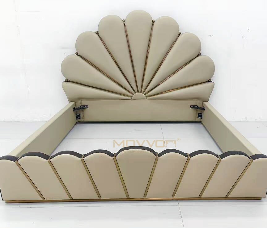 Art Deco Sunburst Lacquered Leather Bedstead