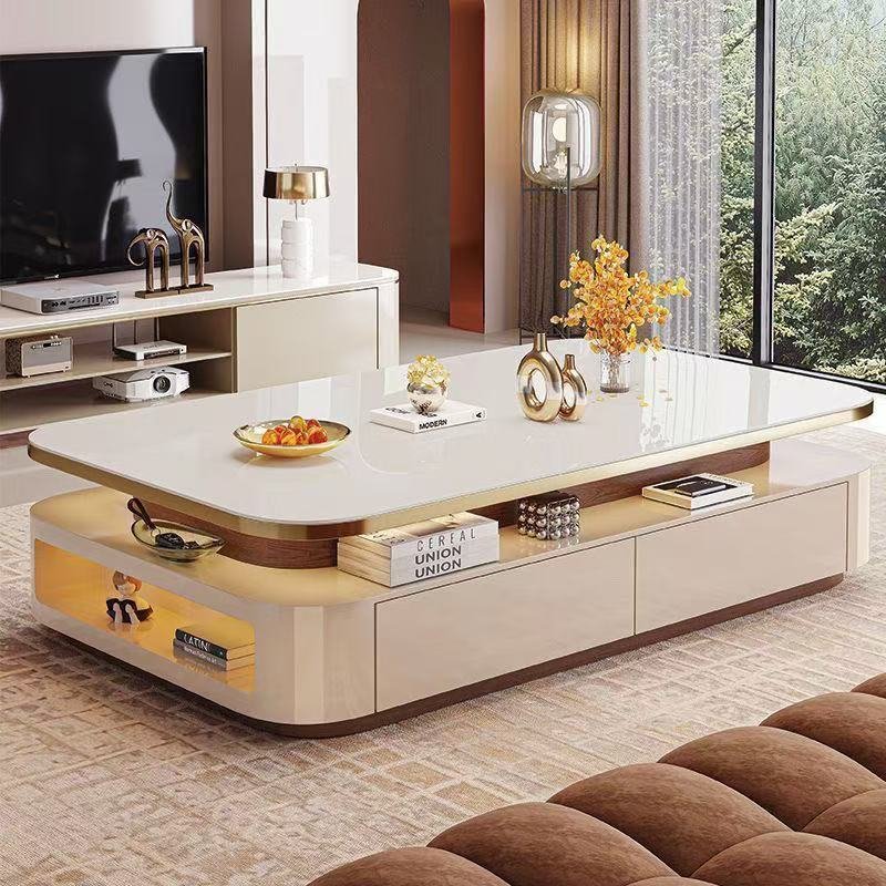 Dual-sided Drawer Coffee Table With Marble Top And Display Niche