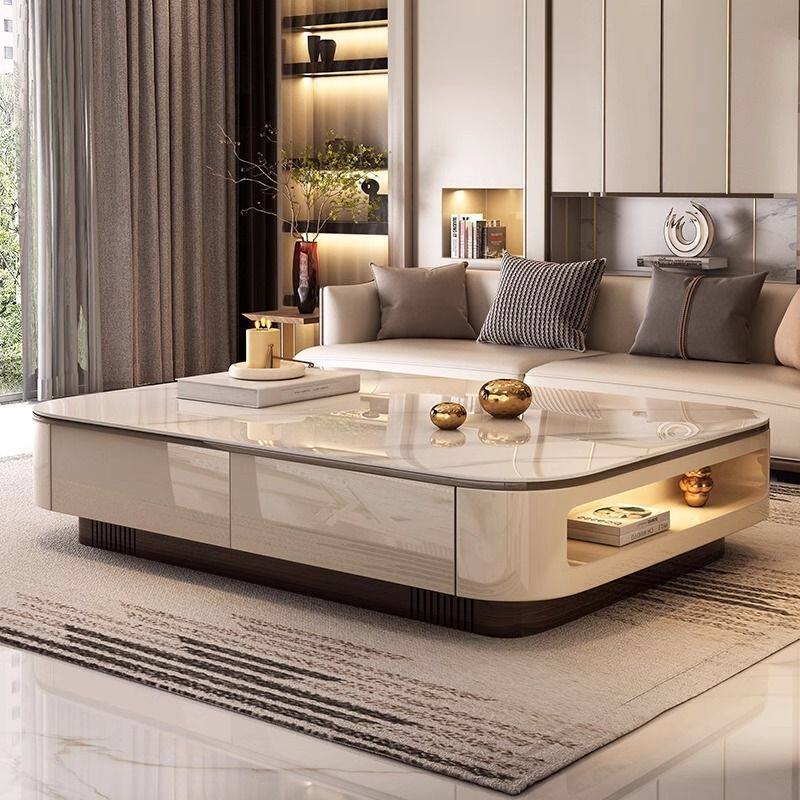 Low Console Coffee Table with Illuminated Side Display Niche