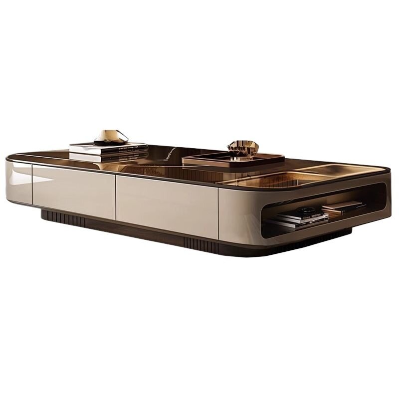 Low Console Coffee Table with Illuminated Side Display Niche