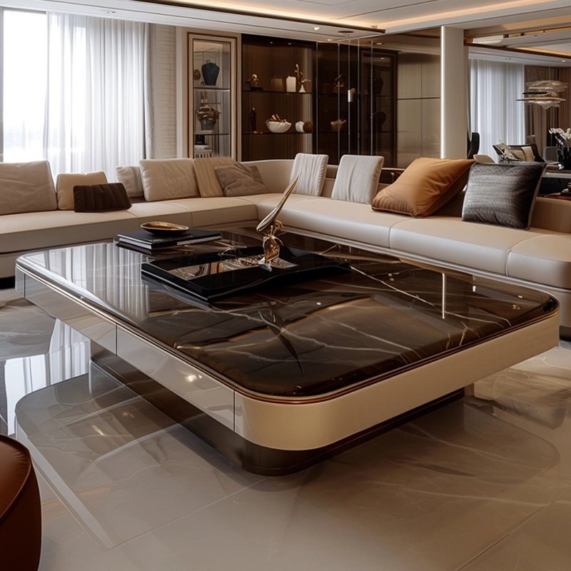 Multi-Side Drawer Coffee Table with Rounded Marble Top