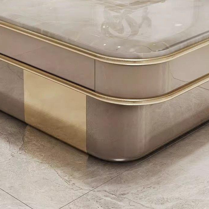 Rounded Solid Wood Coffee Table with Multi-Drawer Storage