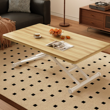 Portable Height Adjustable Coffee Table with X-Frame Rolling Base