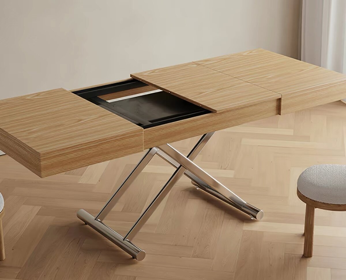 Insert-Leaf Lift Coffee Table for Dining and Work Conversion