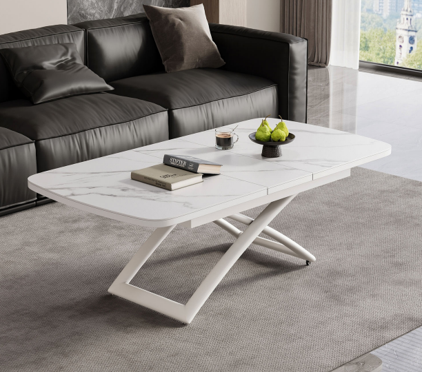 Sliding Leaf Lift Coffee Table with Marble-Effect Convertible Top