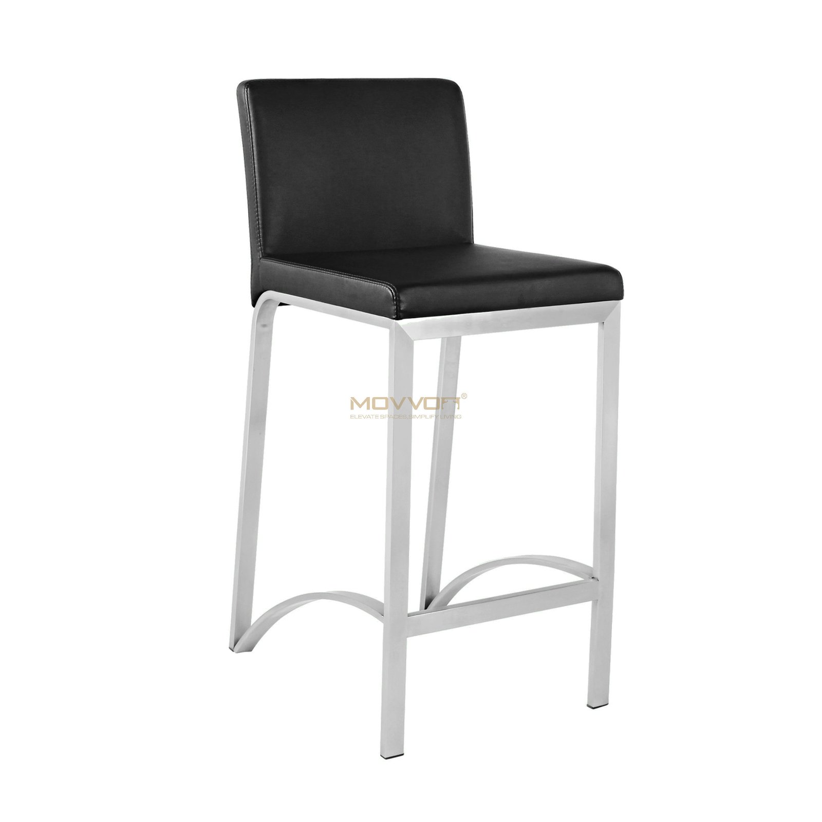 Black Upholstered Bar Chair with Arched Metal Footrest