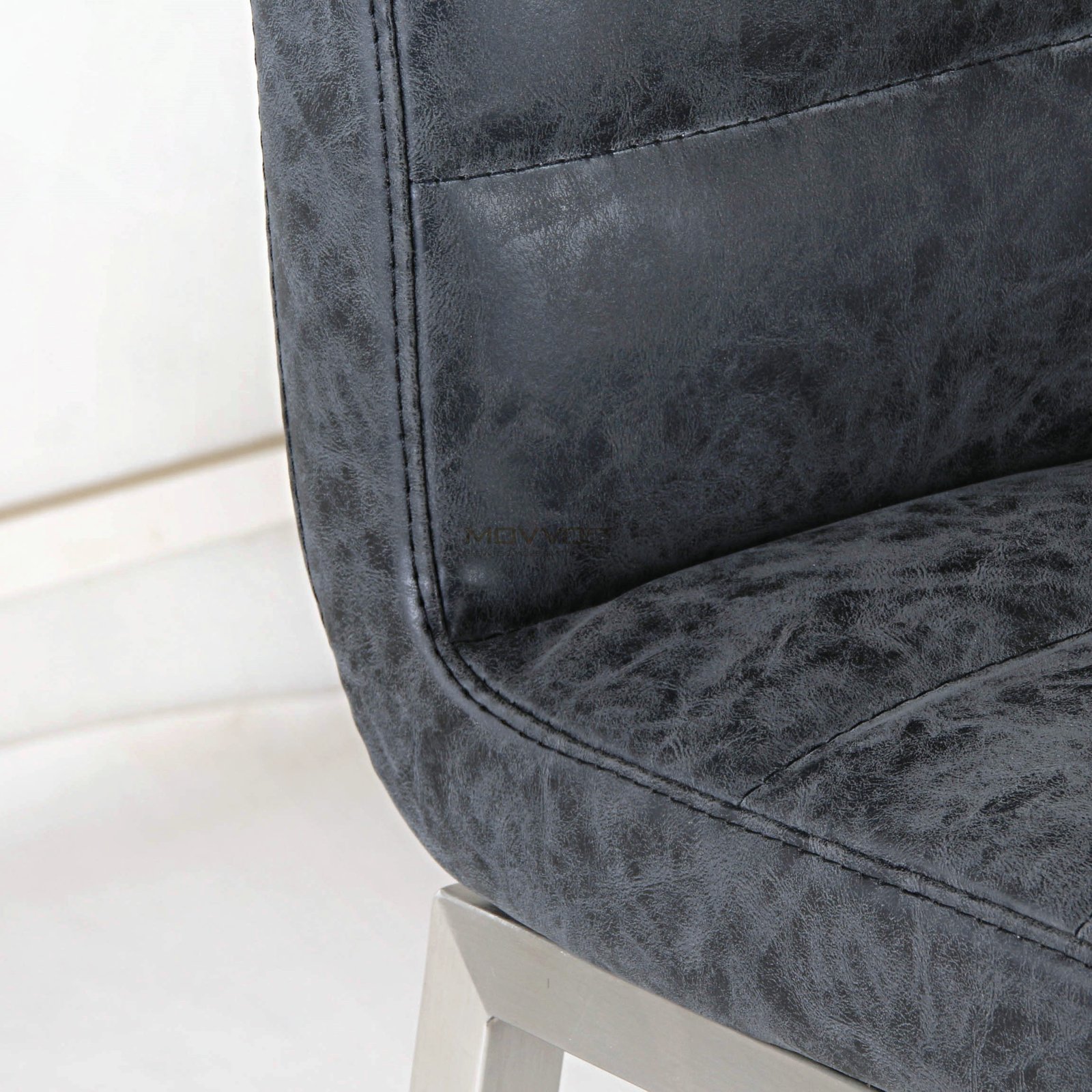 Tall Channel-Stitched Bar Chair with Brushed Metal Frame
