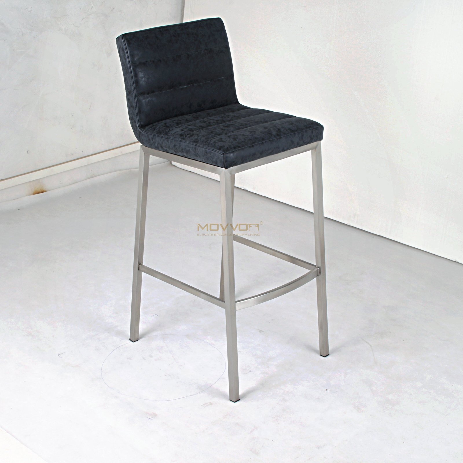 Tall Channel-Stitched Bar Chair with Brushed Metal Frame