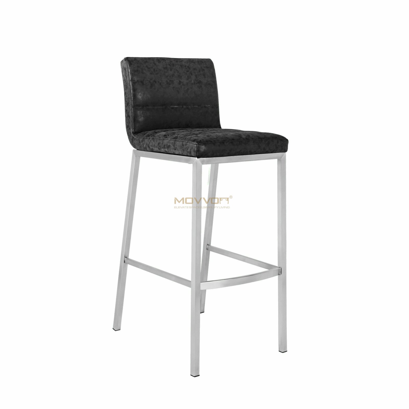 Tall Channel-Stitched Bar Chair with Brushed Metal Frame