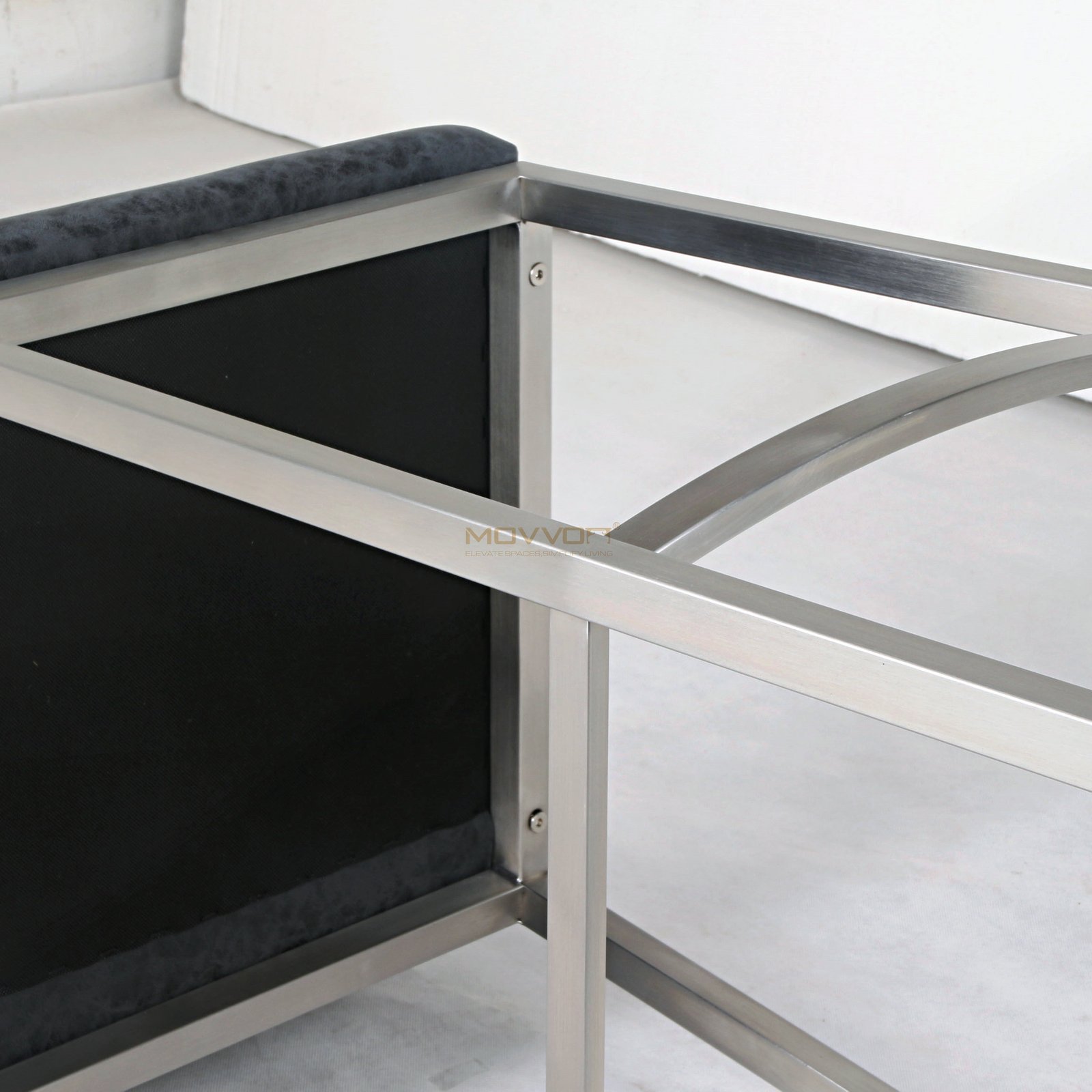 Tall Channel-Stitched Bar Chair with Brushed Metal Frame