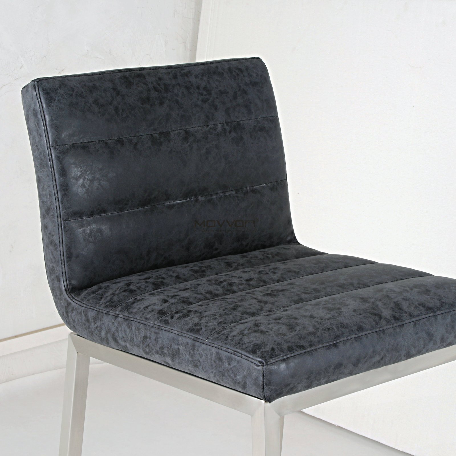 Tall Channel-Stitched Bar Chair with Brushed Metal Frame