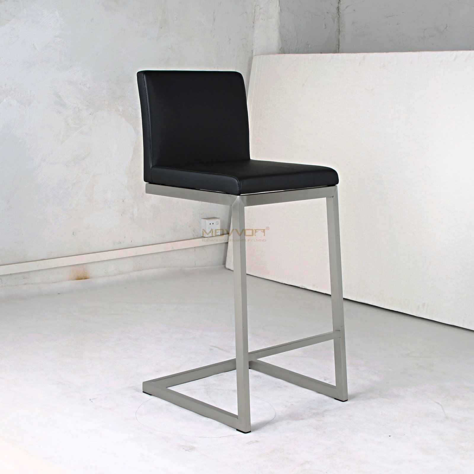 Black Upholstered Cantilever Bar Chair with Brushed Metal Sled Frame