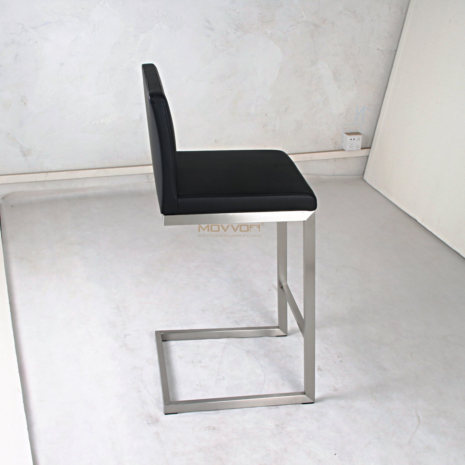 Black Upholstered Cantilever Bar Chair with Brushed Metal Sled Frame