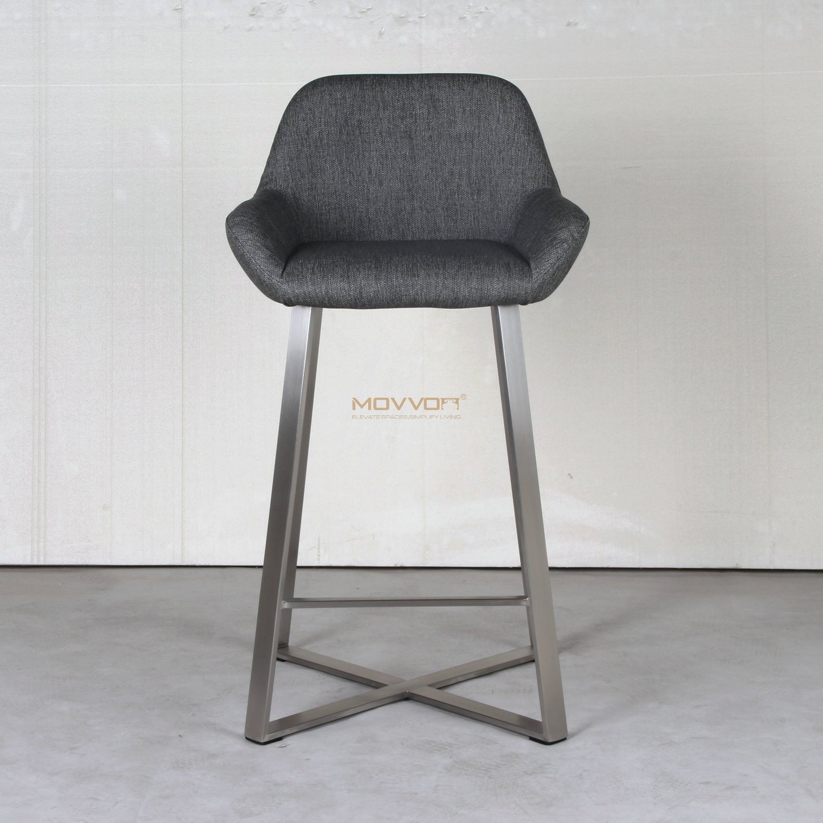 Grey Upholstered Bucket Bar Chair with Angled Footrest Frame