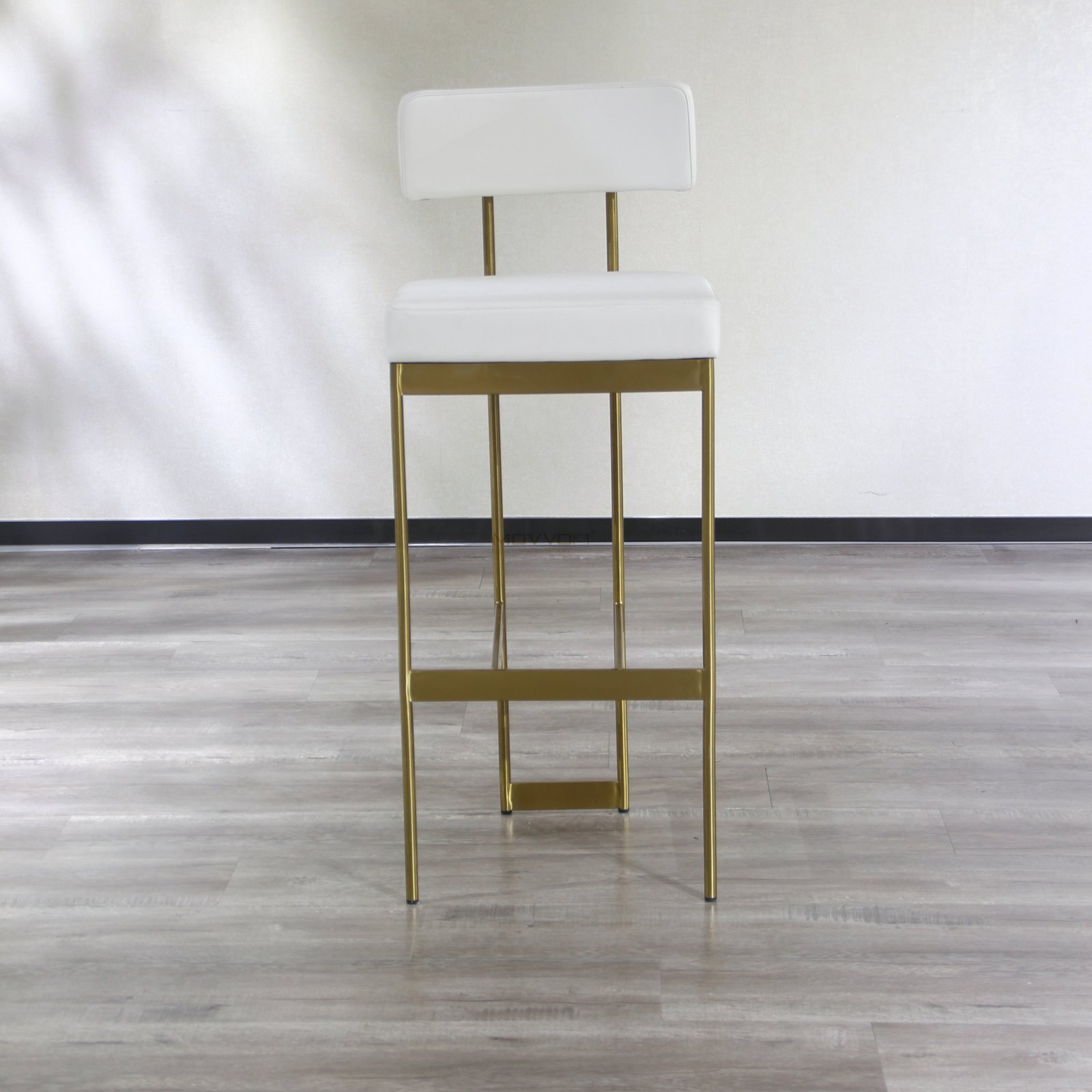 Upholstered Bar Chair with Floating Back and Champagne Footrest Frame