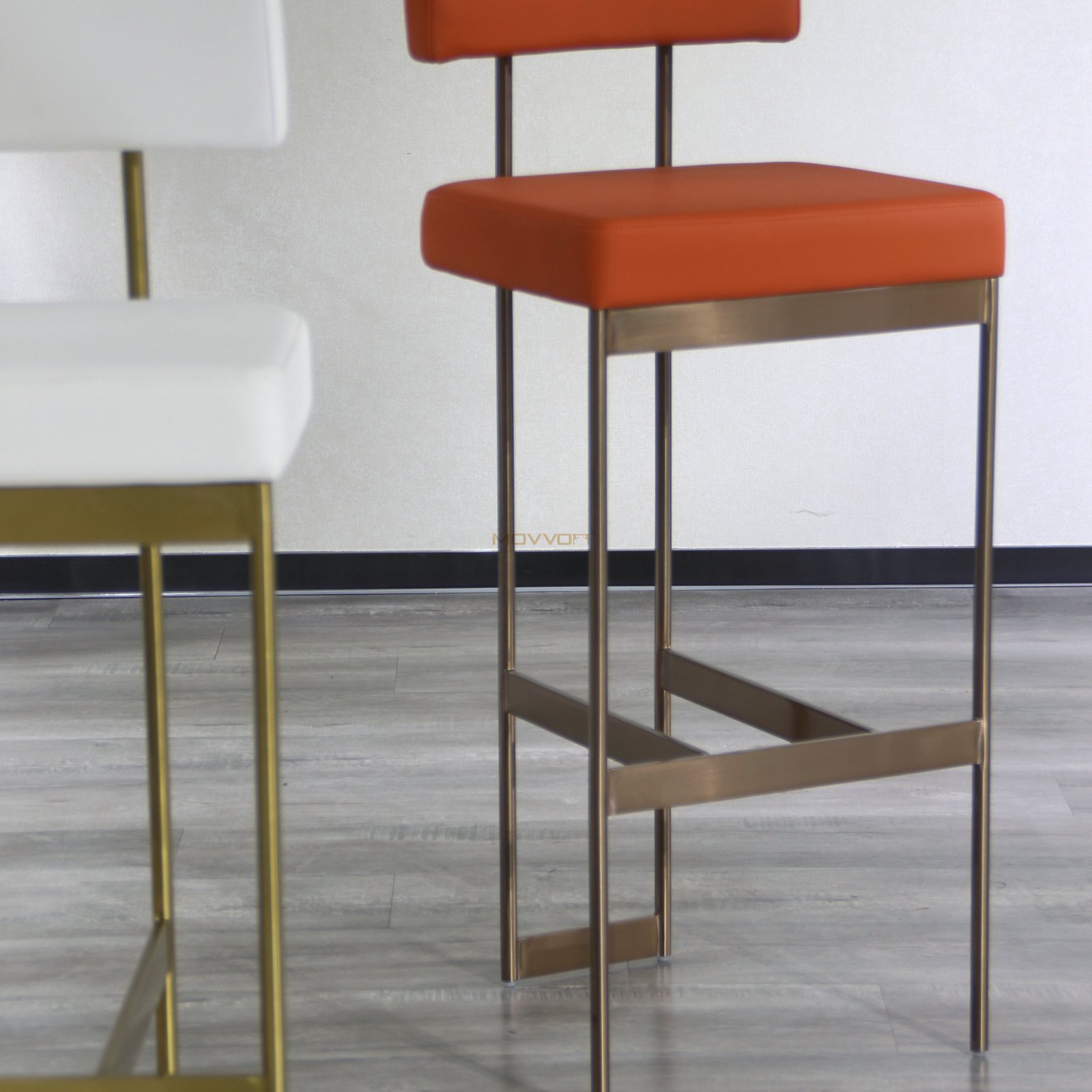 Upholstered Bar Chair with Floating Back and Champagne Footrest Frame