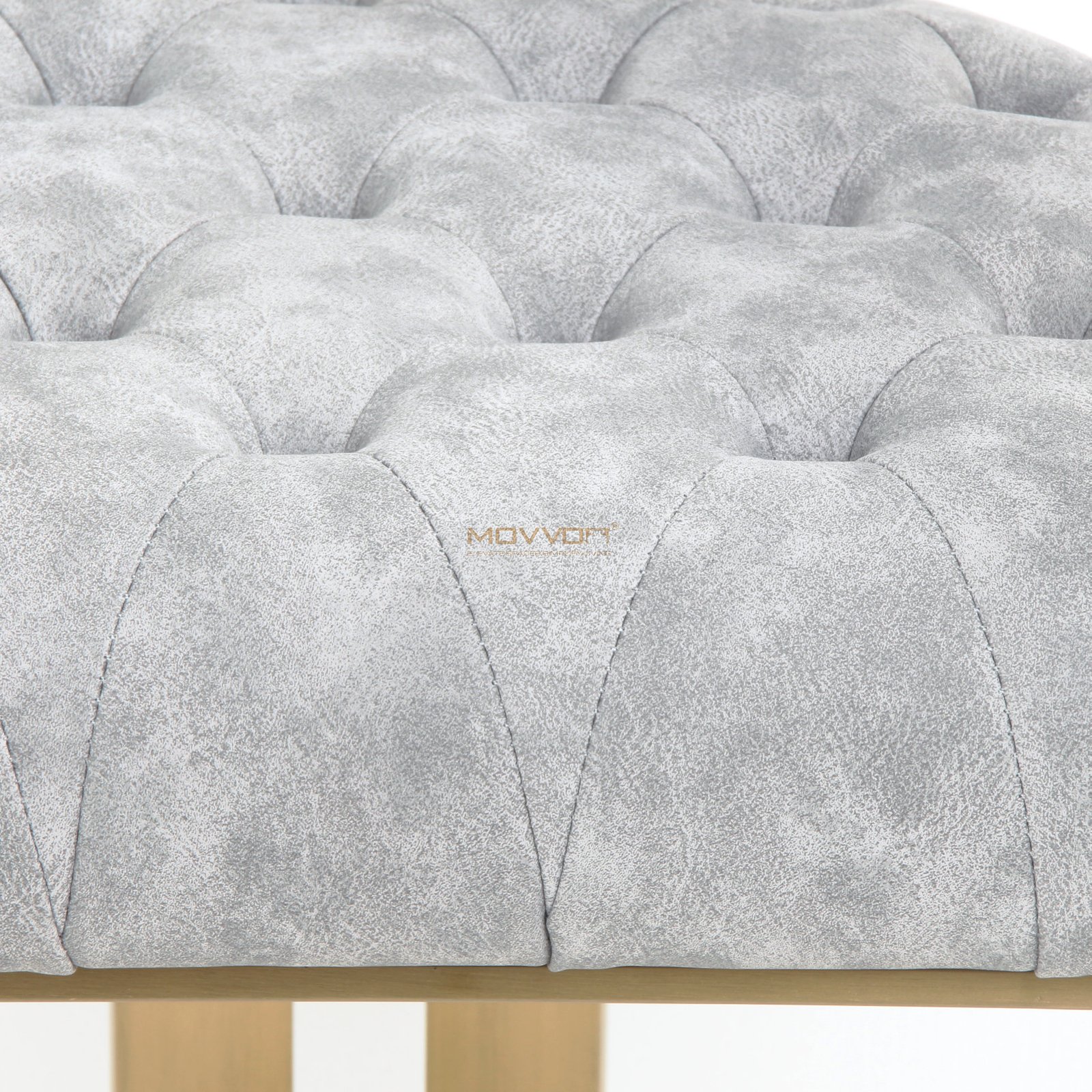 Crescent Back Tufted Bar Stool with Champagne U-Frame Base