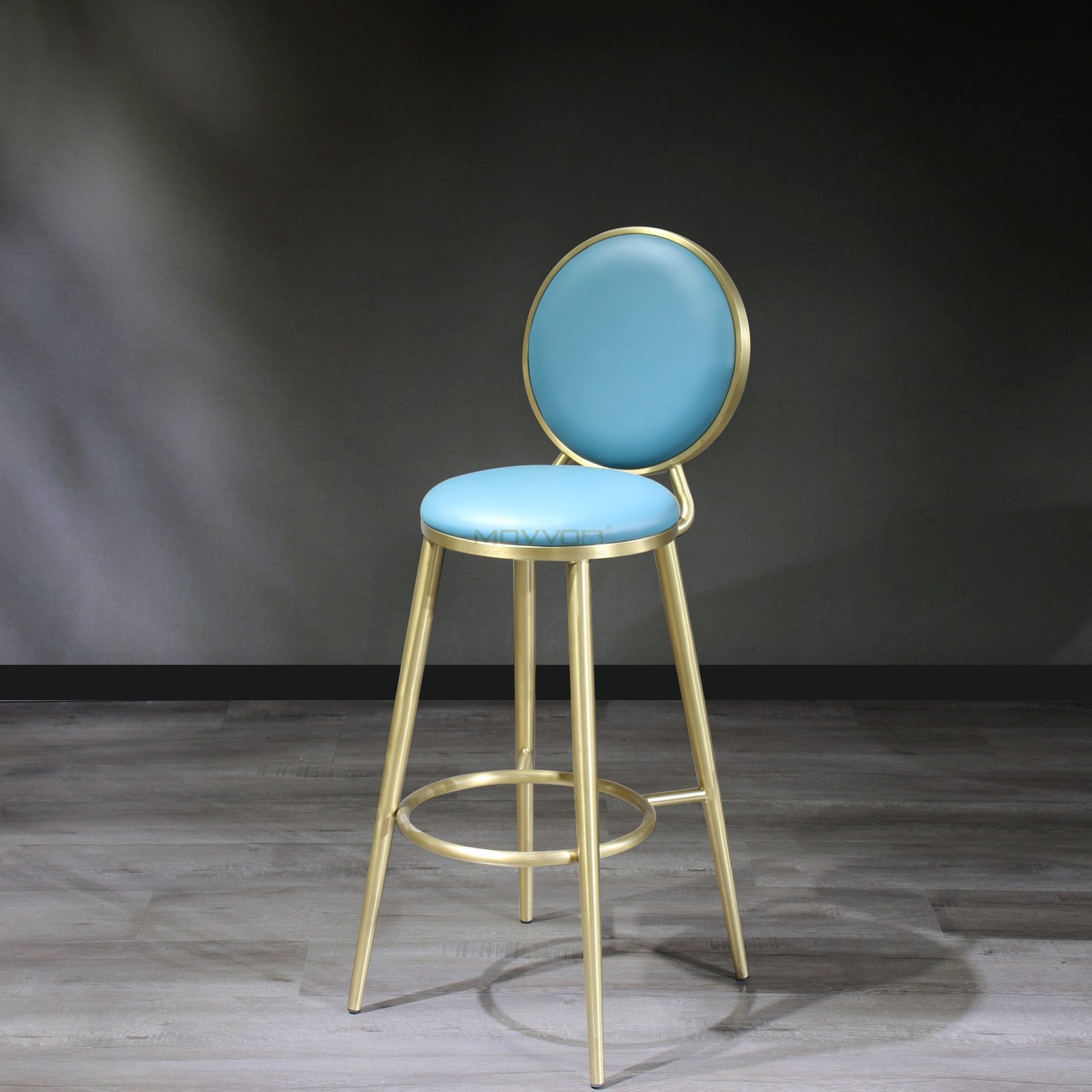 Round Medallion Back Counter Stool with Gold Ring Footrest Frame