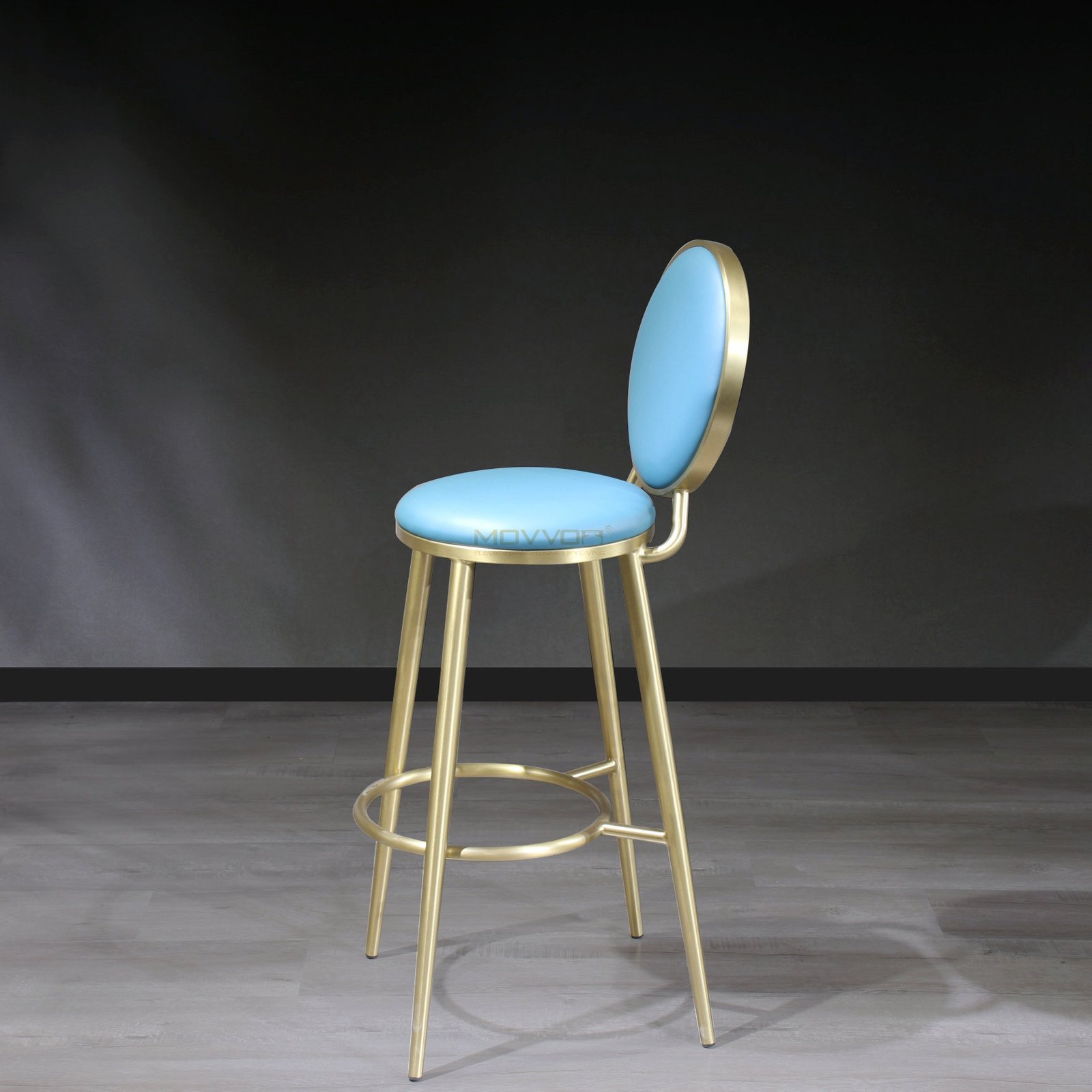 Round Medallion Back Counter Stool with Gold Ring Footrest Frame