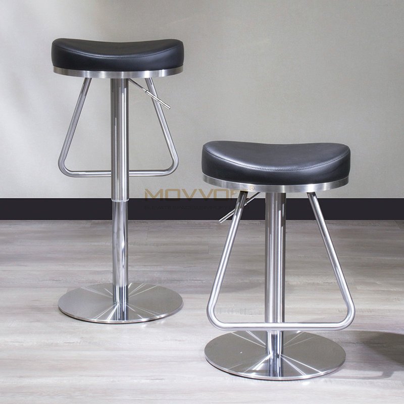 Backless Saddle Bar Stool with Quilted Seat and Round Pedestal Base