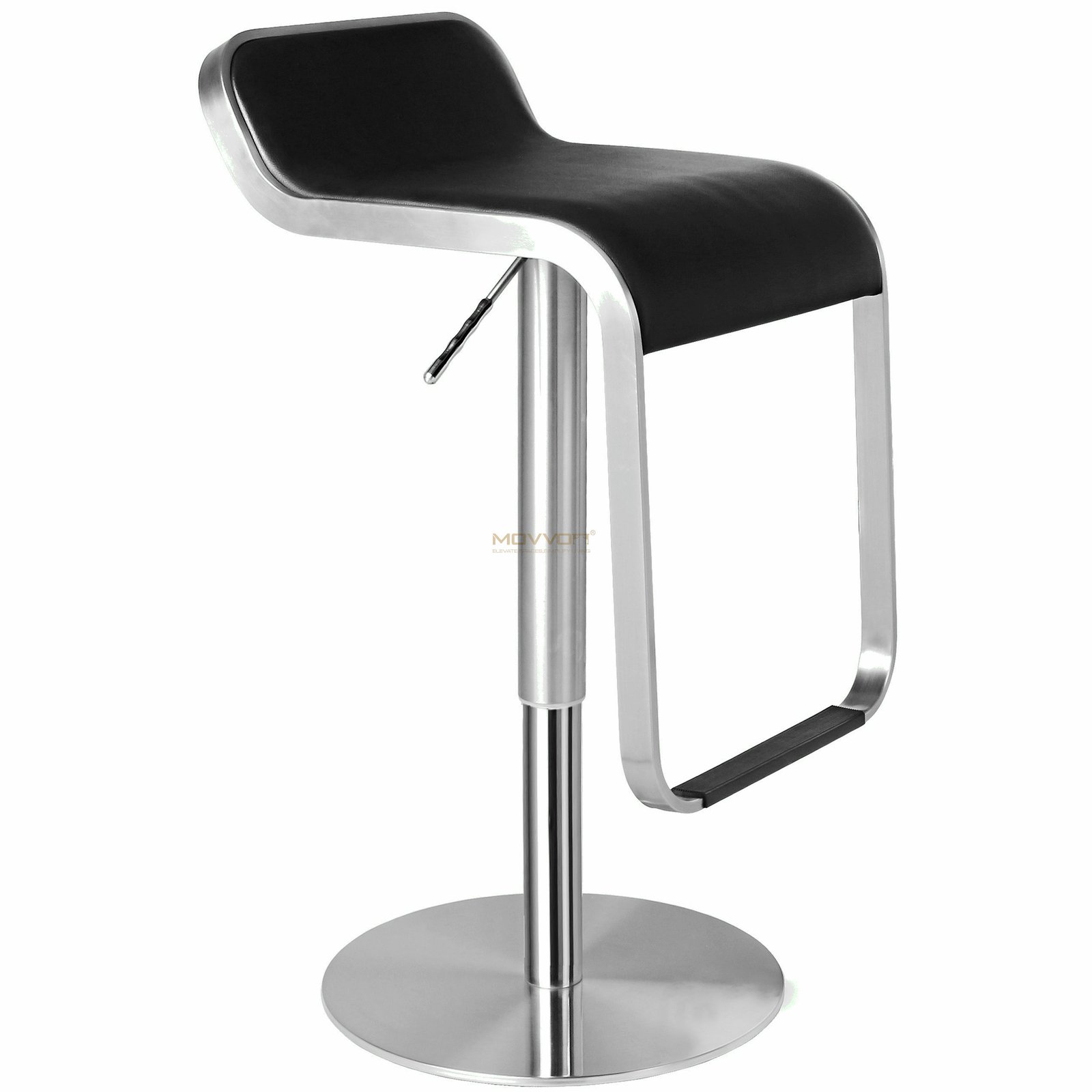 Black Cushioned Adjustable Bar Stool with Brushed Loop Metal Frame