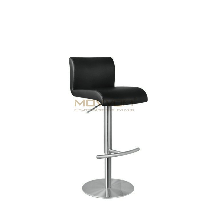Black Waterfall Seat Bar Stool with Crescent Footrest and Round Base