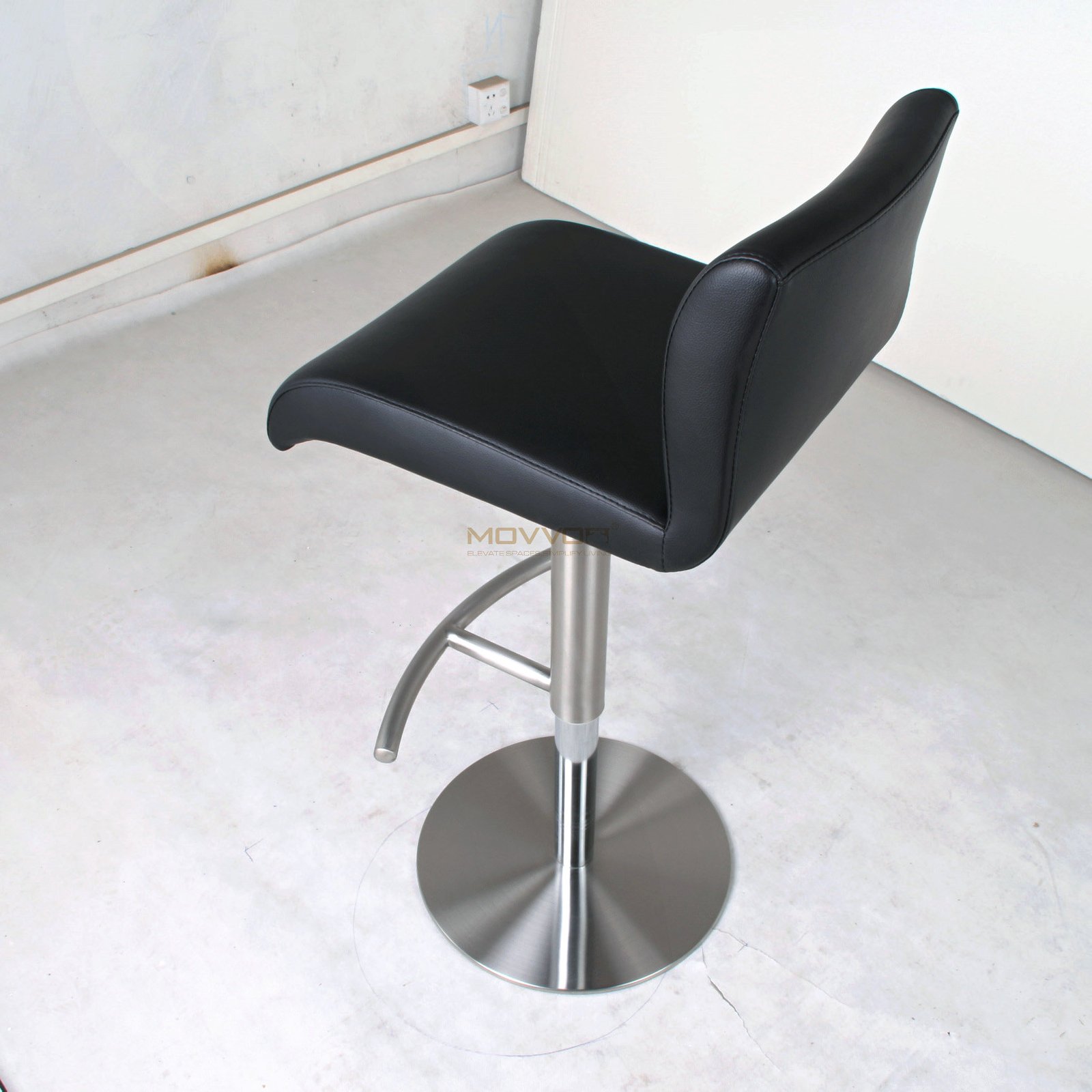 Black Waterfall Seat Bar Stool with Crescent Footrest and Round Base