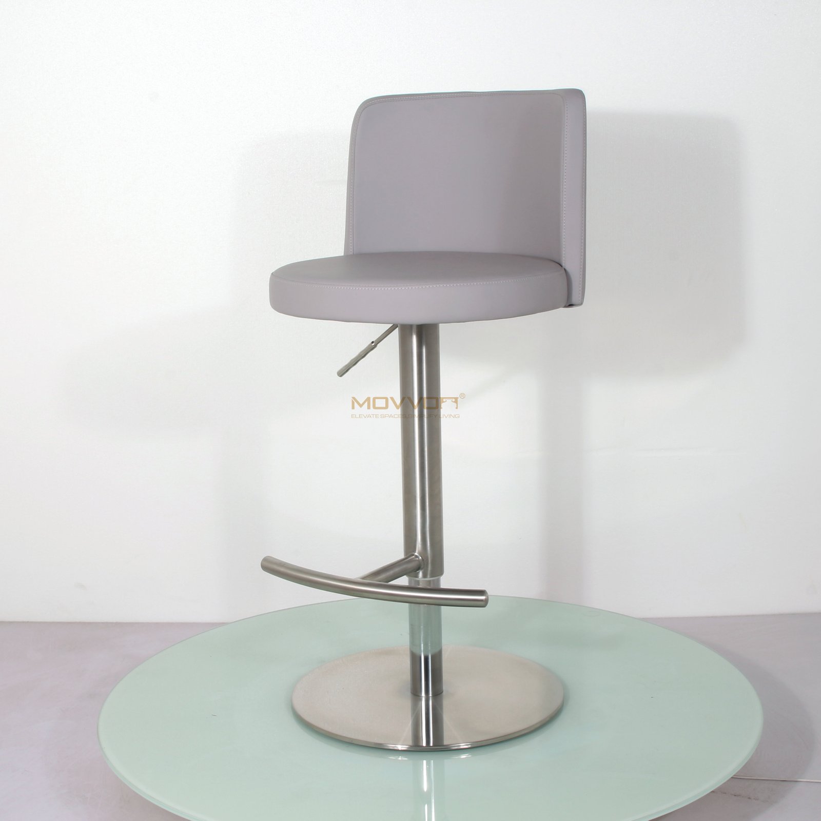 Rounded Back Adjustable Bar Stool with Bronze Crescent Footrest