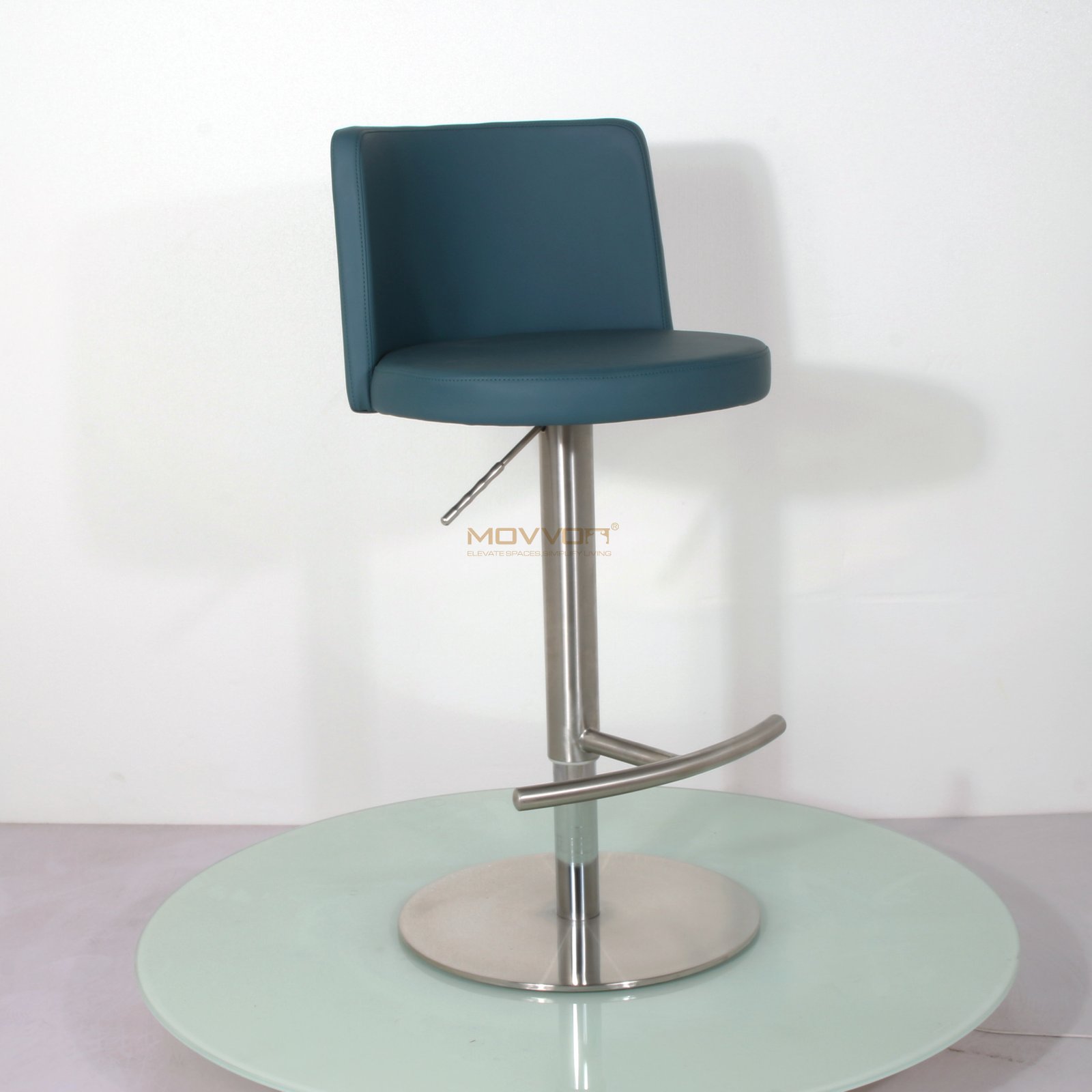 Rounded Back Adjustable Bar Stool with Bronze Crescent Footrest