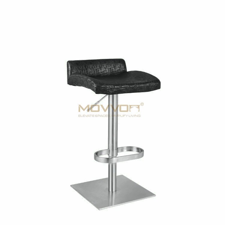 Textured Black Wave Seat Bar Stool with Oval Ring Footrest