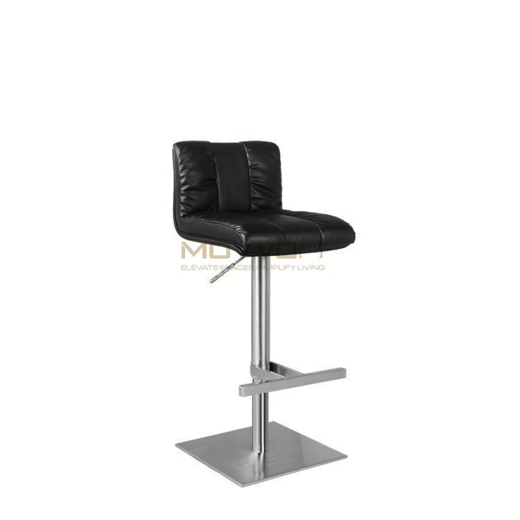 Split-Channel Black Bar Stool with T-Bar Footrest and Square Base