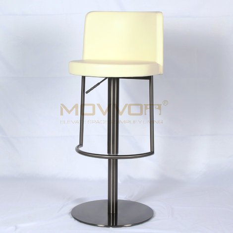 Grey Rounded Back Bar Stool with Guardrail Footrest and Round Base