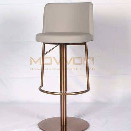 Grey Rounded Back Bar Stool with Guardrail Footrest and Round Base