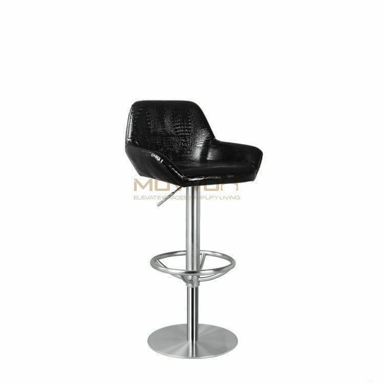 Croc-Embossed Black Bar Chair with Wheel Ring Footrest