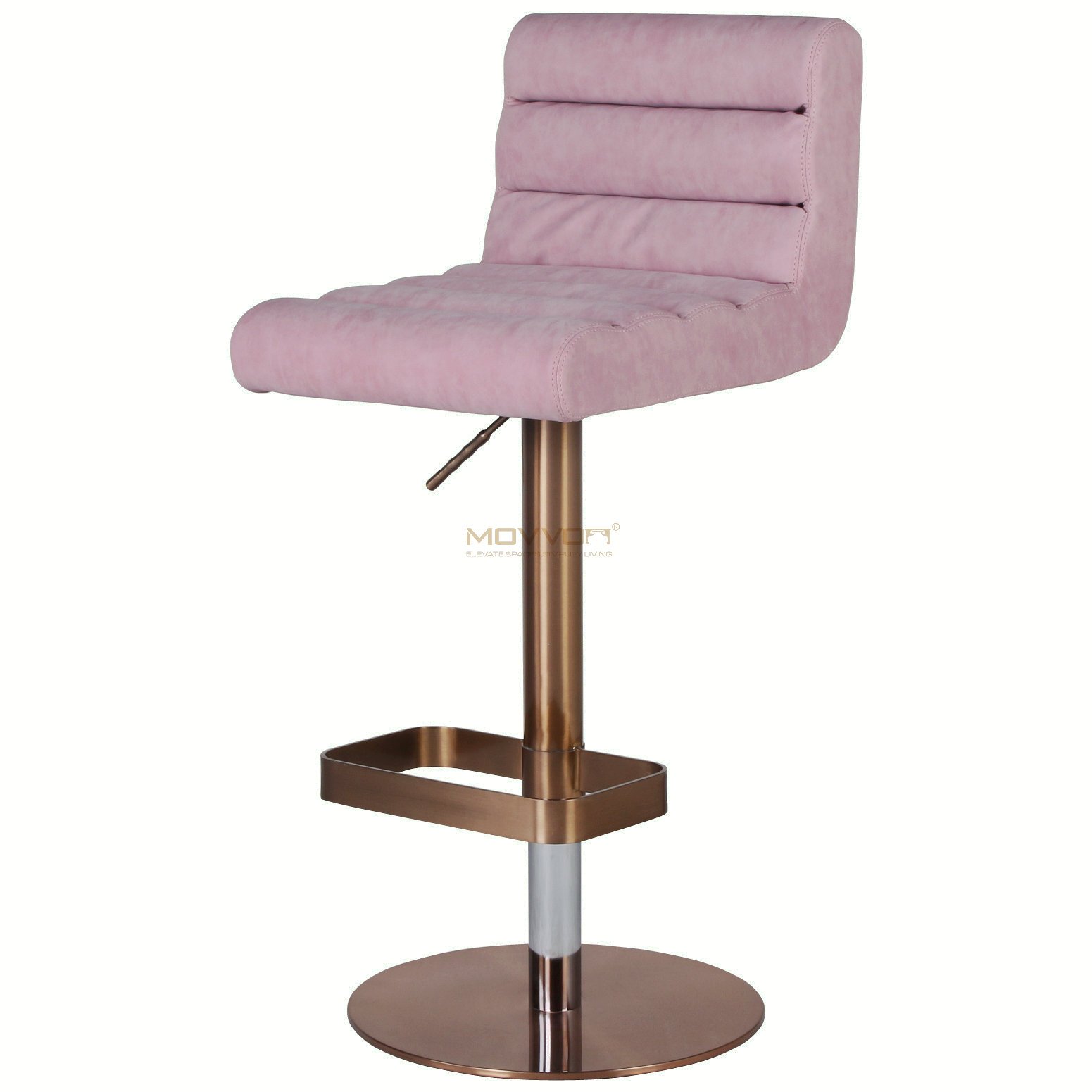Pink Channel Back Bar Chair with Bronze Rectangular Footrest
