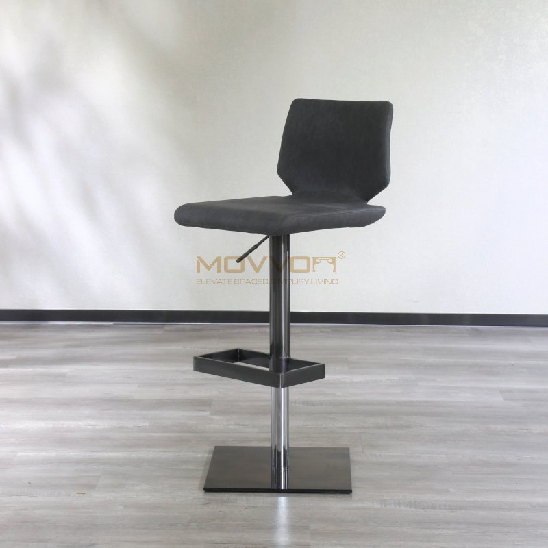 Geometric Back Bar Stool with Square Pedestal and Rectangular Footrest