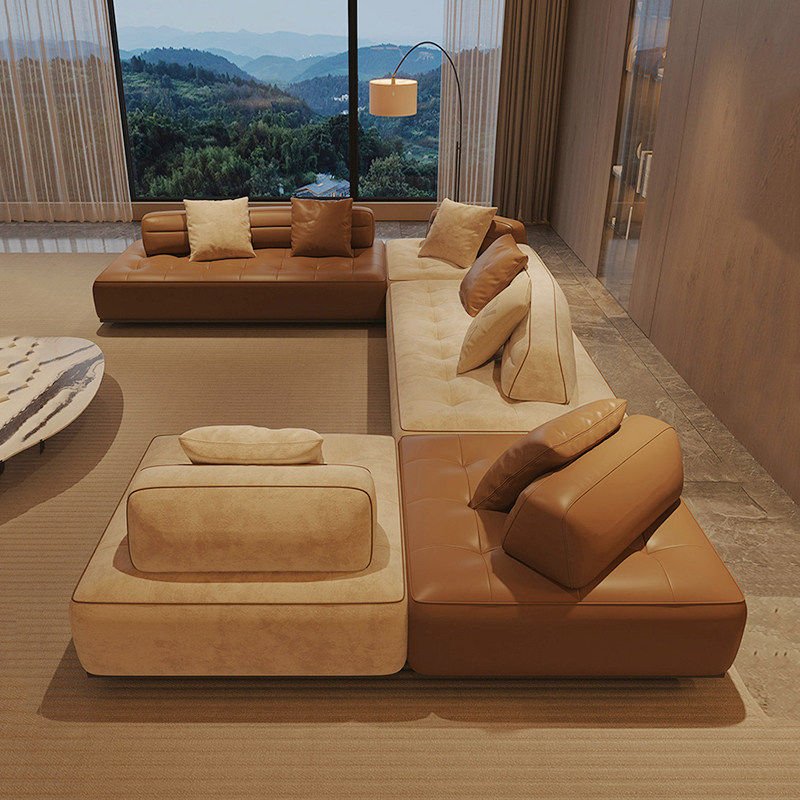Two-Tone Grid Modular Sofa for Low Bench Lounge Layouts