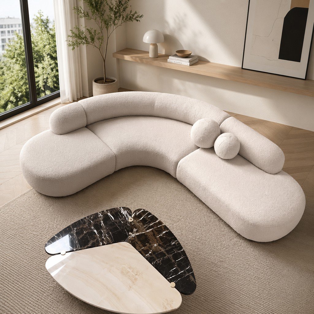 ​Pebble Lounge Sofa System with Round Back Cushions and Organic Chaise Pods