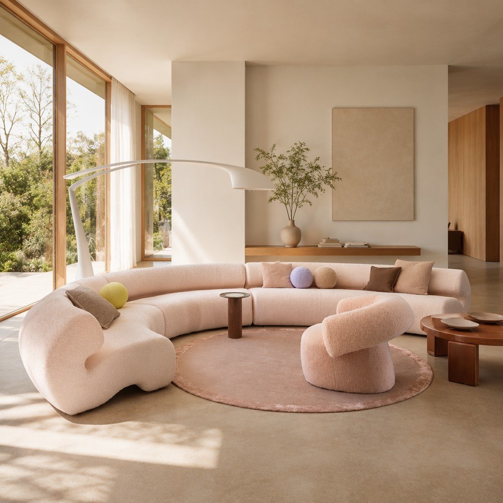 Artistic Roll-Back Sofa with Open Base Cutout and Color Accent Pillows