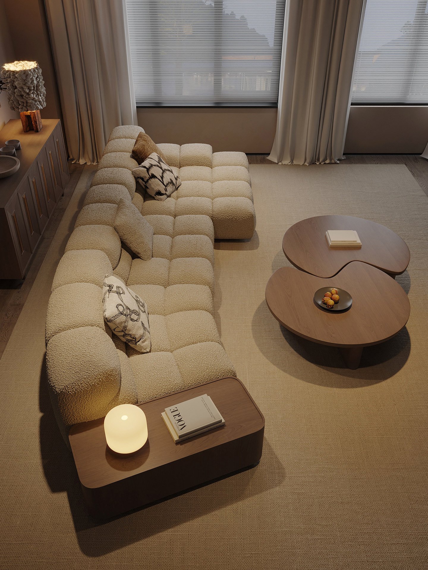Olive Tufted Curved Sectional Sofa with a Relaxed Left Chaise Lounge