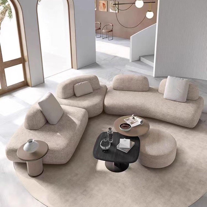 Two-Tone Pebble Modular Sofa with Forest Green Chaise Island