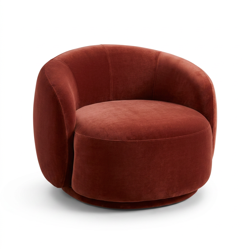 Terracotta Velvet Tub Lounge Chair with Round Swivel-Style B