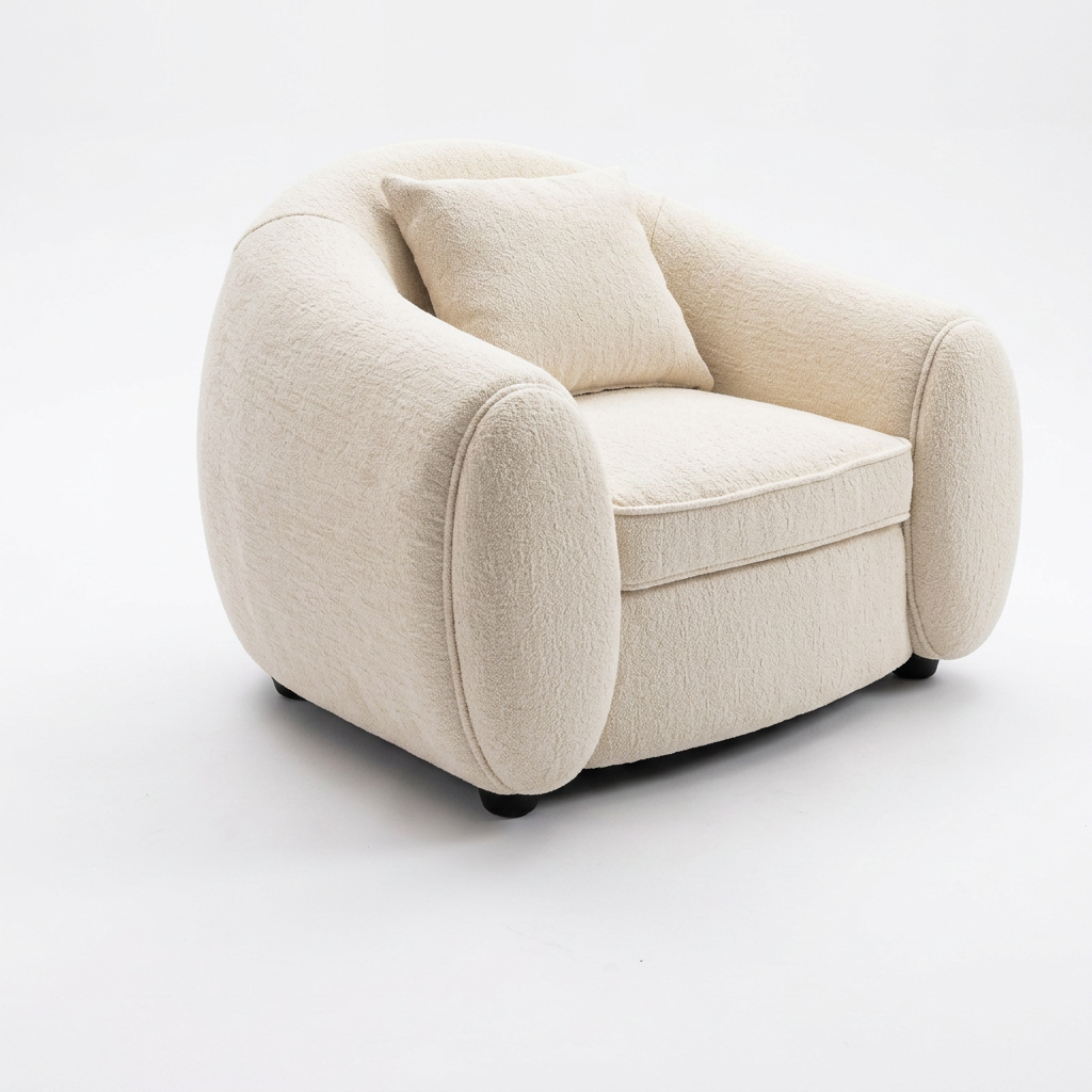 Cream Boucle Club Chair with Oversized Round Side Arms