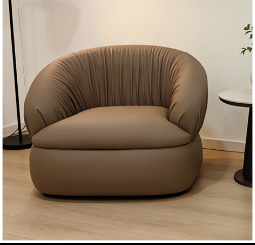 Caramel Channel-Tufted Shell Lounge Chair with Rounded Low Base