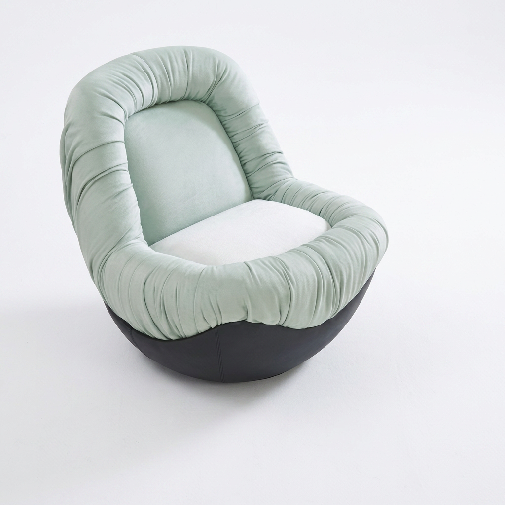 Mint Green Ruched Lounge Chair on a Black Bowl-Shaped Base