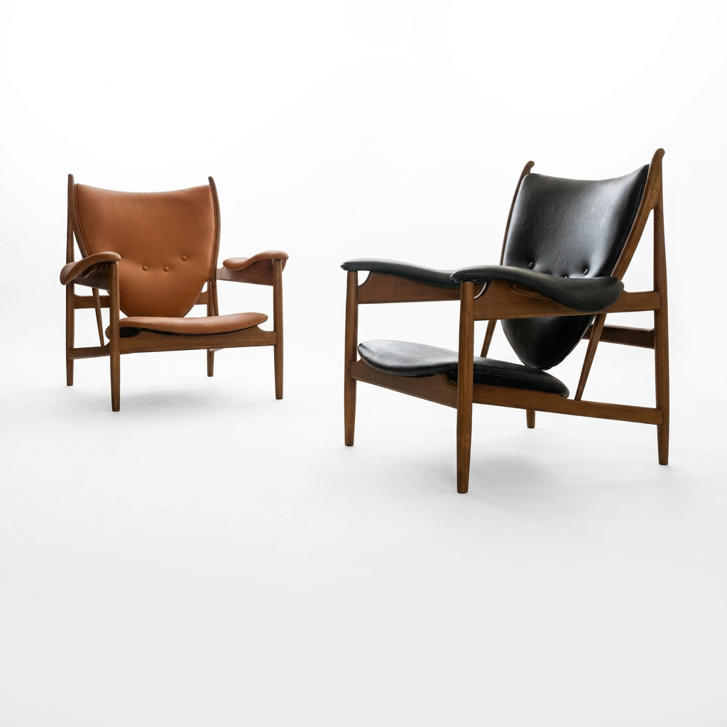 Mid-Century Wood Frame Lounge Chair with Saddle Leather Slin